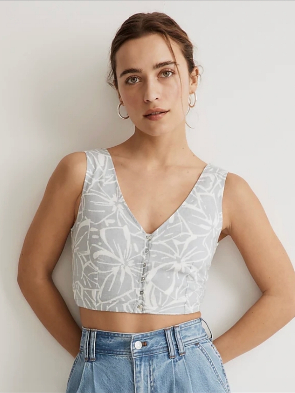 NWOT Madewell Womens Gwen Abstract Floral Linen Blend Supercrop Vest Top Size 10